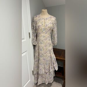 MIKAEL AGHAL Embroidered Asymmetric Midi Evening Dress Size 10